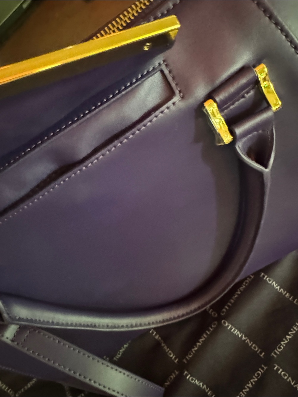 Joy & Iman Deep Purple Satchel with Matching Pouch and Gold Accents - Picture 3 of 7